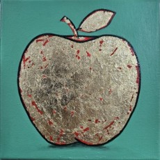 Apfel Grün 1, 2023, Mixed media mit Acryl auf Leinwand, 20x20 cm