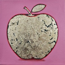 Apfel Pink1, 2023, Mixed media mit Acryl auf Leinwand, 20x20 cm