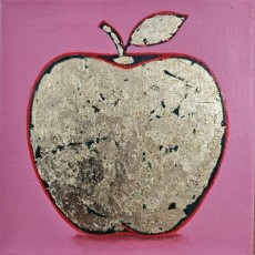 Apfel Pink 2, 2023, Mixed media mit Acryl auf Leinwand, 20x20 cm