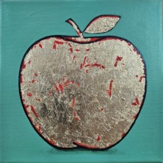 Apfel Grün 3, 2023, Mixed media mit Acryl auf Leinwand, 20x20 cm