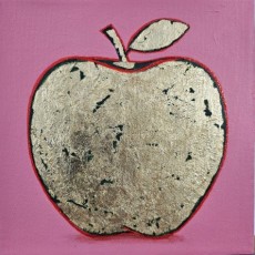 Apfel Pink 3, 2023, Mixed media mit Acryl auf Leinwand, 20x20 cm