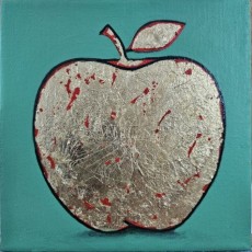 Apfel Grün 4, 2023, Mixed media mit Acryl auf Leinwand, 20x20 cm