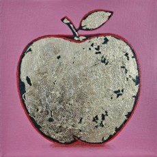 Apfel Pink 4, 2023, Mixed media mit Acryl auf Leinwand, 20x20 cm