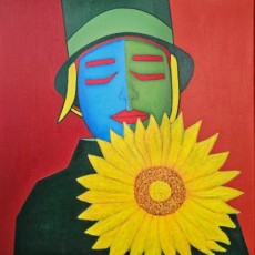 Sold - Sun flower Green, 2023, Oil on canvas, 50x50 cm